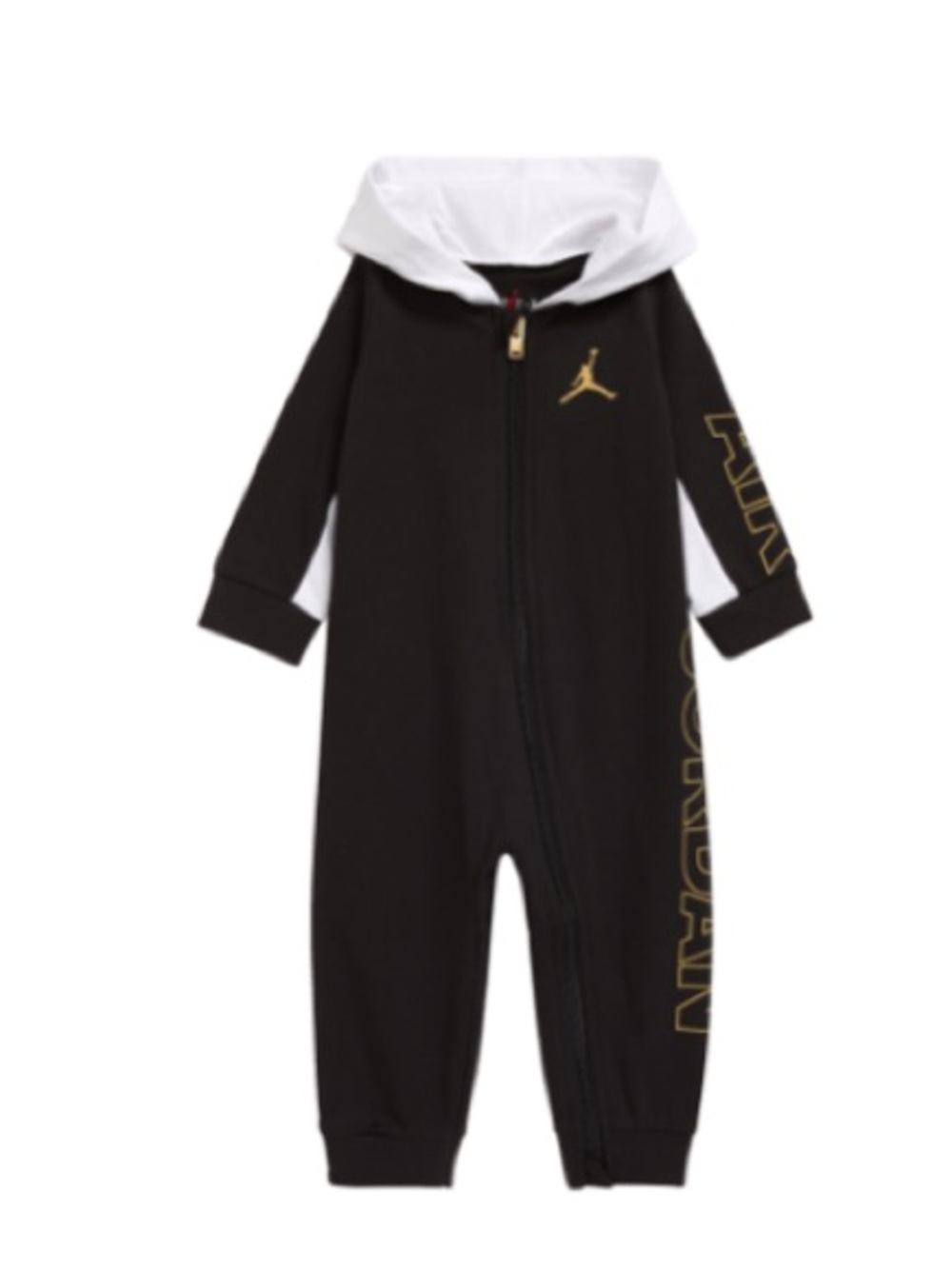 NWT Jordan Logo Print Hooded Cotton Blench French Terry Romper, 24 Months